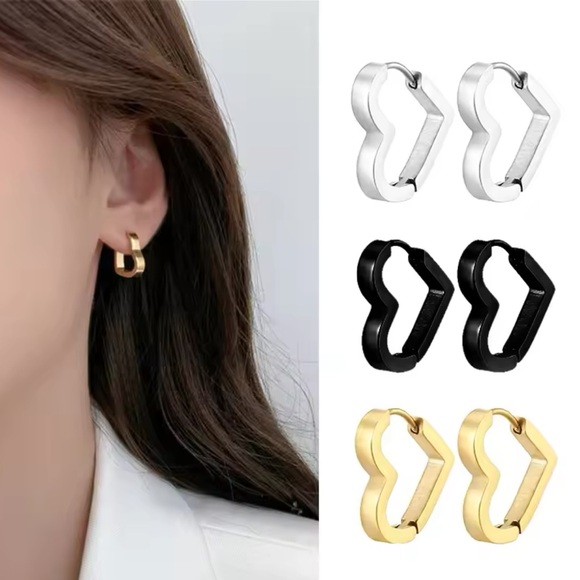 Alba - Gold Stainless Steel Heart Hoop Earrings - Picture 1 of 10